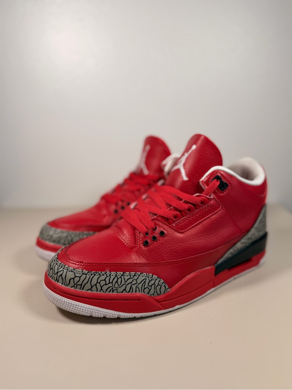 Jordan Red Leather Sneakers with Elephant Print Accents
